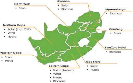 Figure  2.14:  Provincial  distribution  of  renewable  energy  resources  in  South  Africa