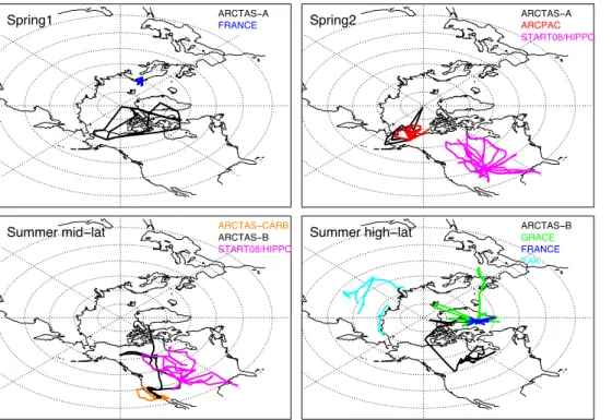 Fig. 1. Spacial coverage of the aircraft observations included in this study between April and July 2008