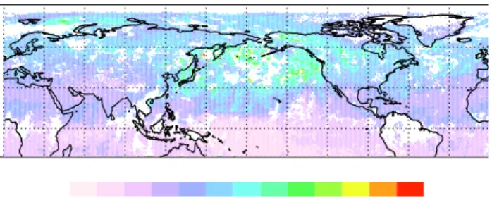 Fig. 7. Top panel: CO mixing ratios (ppbv) of MOPITT satellite data at 400 hPa for 19–28 April.