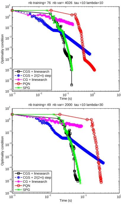Figure 3: Optimality conditions evolving curves on the (left) colon and (right) lymphoma datasets.