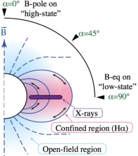 Figure 2: Cartoon illustrating the global structure of  the  magnetosphere  of  a  slowly-rotating  OB  star