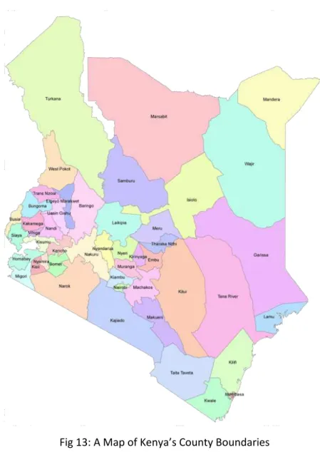 Fig 13: A Map of Kenya’s County Boundaries   (Source: Kenya Bureau of Statistics) 