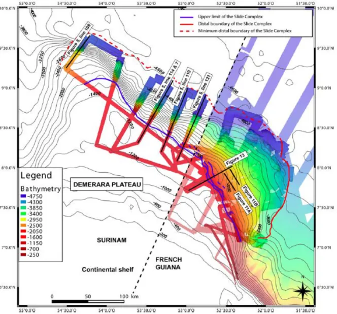 Figure 2: Bathymetry of the Demerara plateau as known before the DRADEM campaign. 