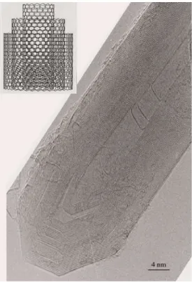 Figure 17 : Image au microscope électronique  à  transmission  d'un  MWNT  en  vue  longitudinale,  montrant  l'embriquement  des  feuillets de graphène 