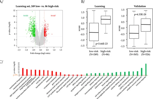 Figure 4. Supervised analysis of expression profiles between the “high-risk” and “low-risk” TNBC  according to our 13-gene classifier