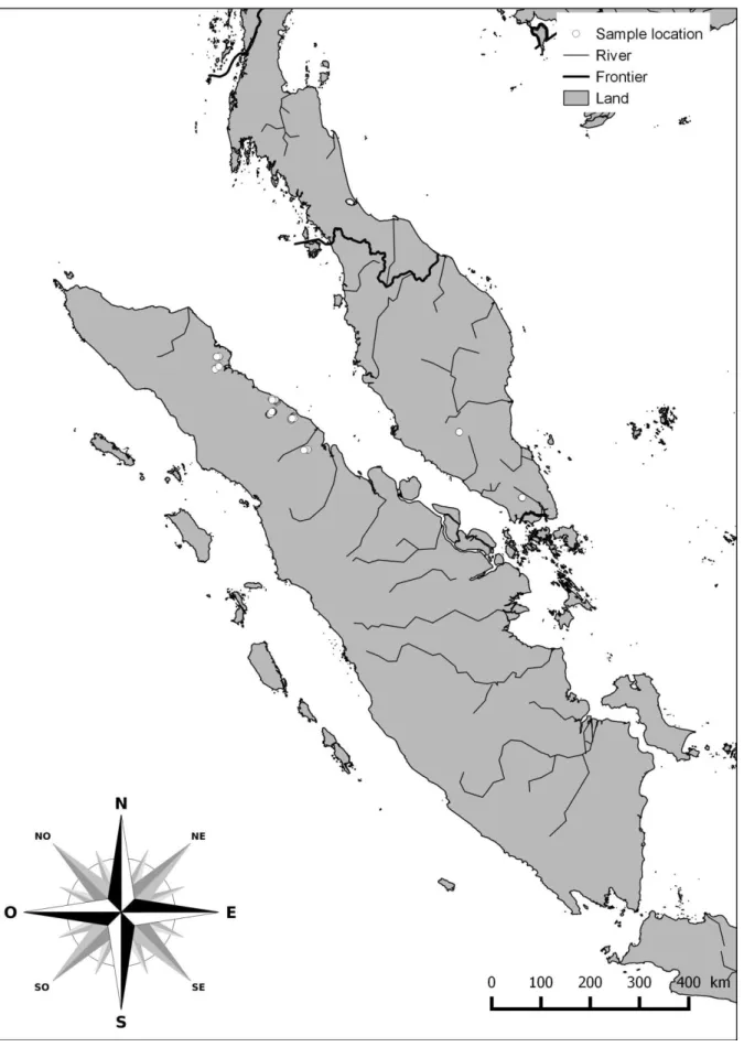 Figure 1. Map presenting Sumatra and peninsular Malaysia sampling 
