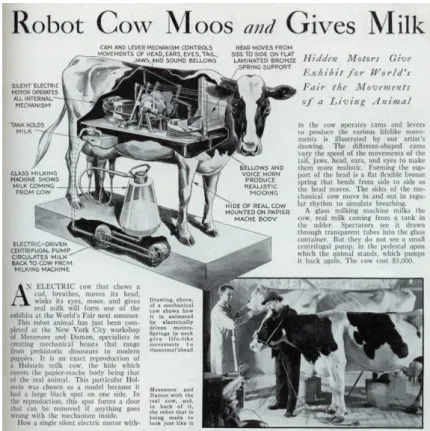 Fig. 6 La vache-robot meugle et donne du lait. Source : http://blog.modernmechanix.com 