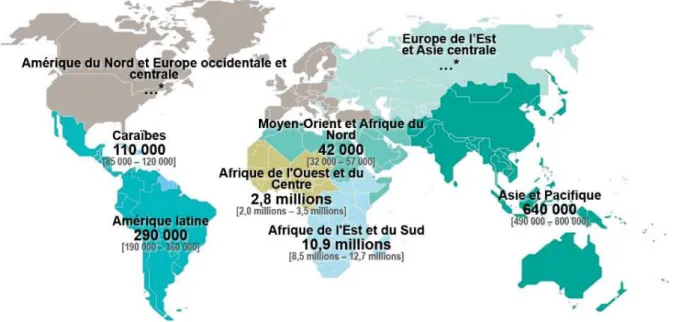 Figure 2.2. Estimation du nombre d’enfants exposés au VIH et non infectés en 2019. *Les  estimations du nombre d’enfants ne sont pas publiées en raison des  chiffres réduits