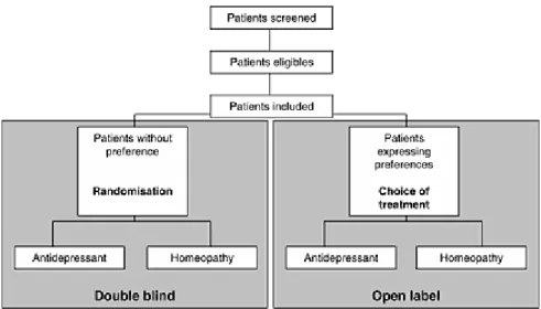 Figure 6. RCT, with patient preference arms. For patients who agreed to randomization,  treatment is allocated with a randomization strategy