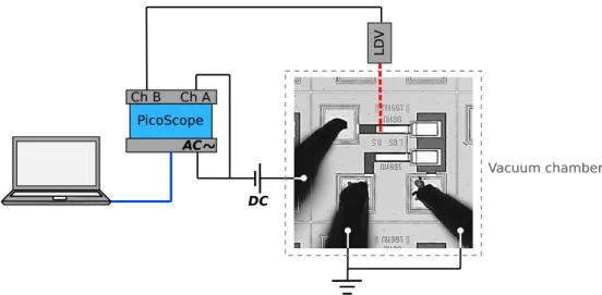 Figure 3.8: Experimental setup for the frequency responses of the devices with coupled cantilevers