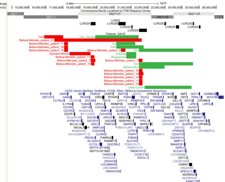 Figure 11 Localisation des remaniements chromosomiques du locus 22q11.2 chez les patients  OAVS (UCSC Genome Browser 153 )
