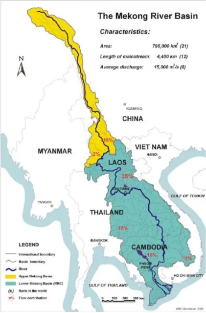 Figure 1.1 Geographical map of the Mekong River. (Sources: MRC 2010). 