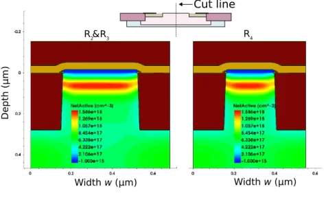 Fig. II.12 shows the results of a technology computer-aided design (TCAD) simulation of the doping process of the resistors (courtesy of Julien Delalleau).
