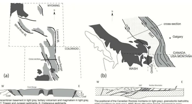Figure 1-4. (a) Simplified geological map of the rocky mountain in USA and the 