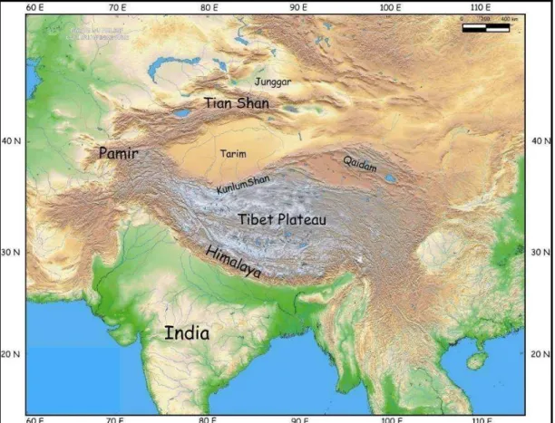 Figure 2-3. The topography of the central and southern Asia. MNT (NASA). 