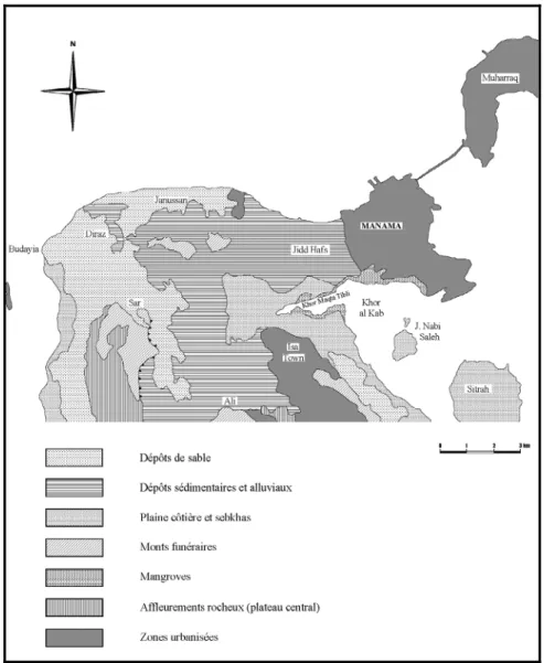 Figure 3 :  Carte géologique simplifiée de la plaine nord de Bahreïn d’après Salles (1984),  modifiée