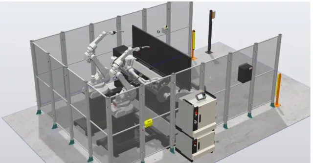 Figure 1.14 An example of robot cooperation using robot offline programming software. 