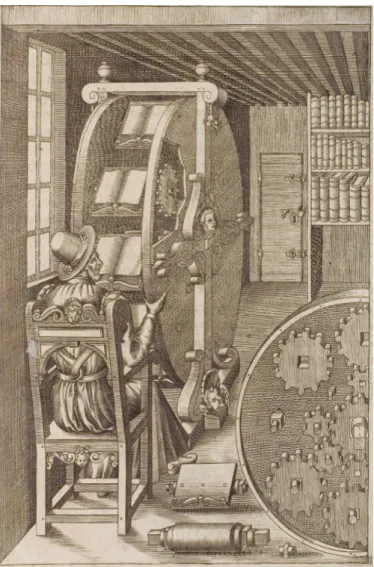 Illustration 3 : La roue à livres, illustration figurant dans l'ouvrage « Le diverse et artificiose machine