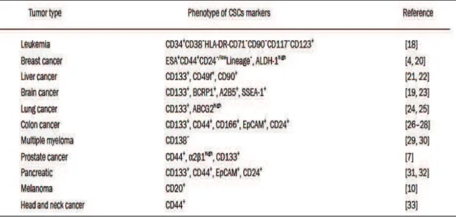 Table 2. Cell surface markers of CSCs. 