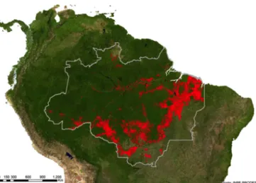 Figure 1: The Amazon Forest covers a vast portion of the equatorial belt of South America,  extending across nine countries (c