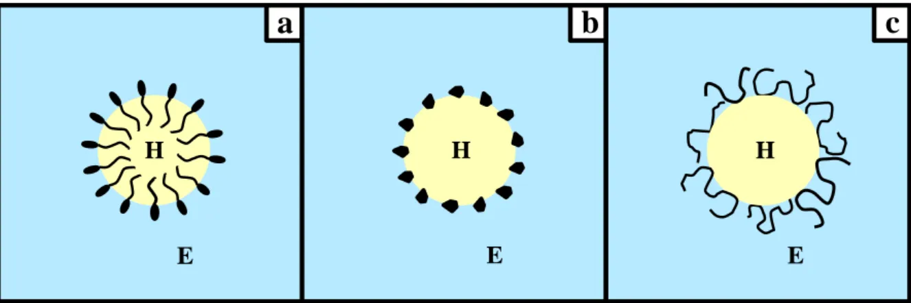 Figure 2 : Représentation schématique des différents mécanismes de stabilisation pour une  émulsion H/E