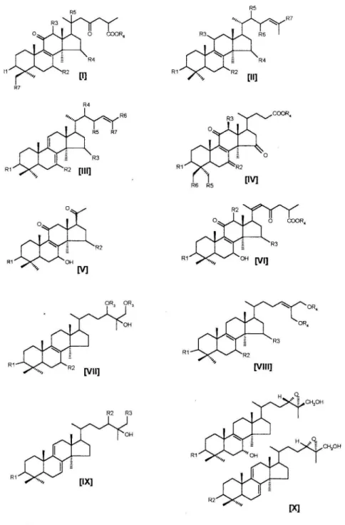Figure 12 : les différents types de structure des triterpènes-lanostanes retrouvés chez le G.