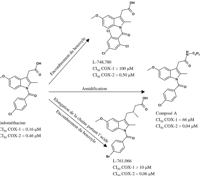 Fig. 14 : Modification de l’indométhacine en vue d’une sélectivité COX-2 