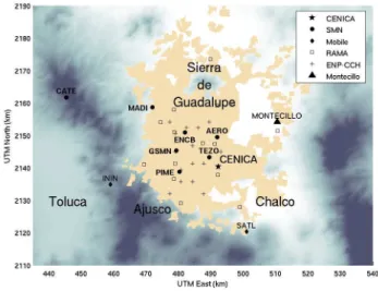 Fig. 2. Meteorological measurement locations in the Mexico City basin. The star is the CENICA supersite