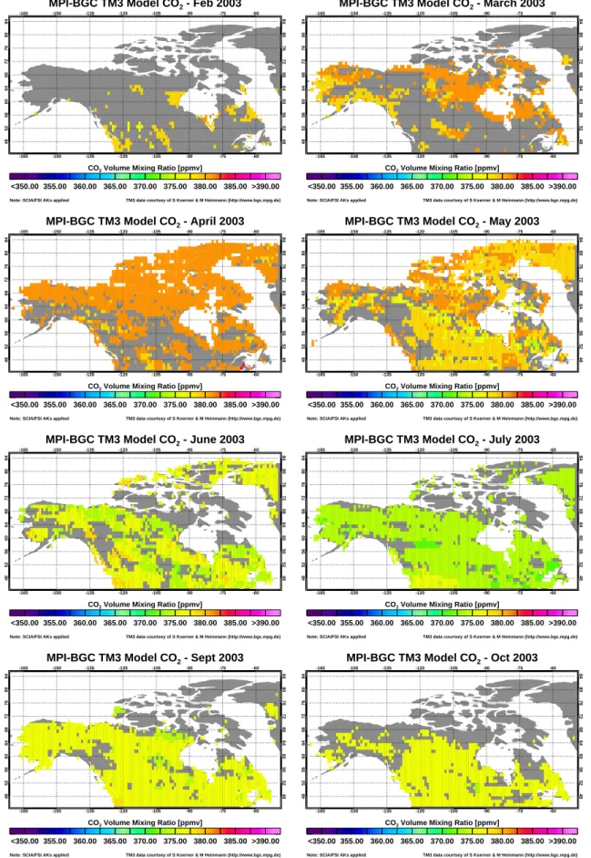 Fig. 9. The TM3 model monthly scene averages over North America for 2003, on a 1 ◦ ×1 ◦ grid.