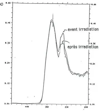 FIGURE 6 : Spectres d'absorption UV-visible d'une solution d'absorbeur UVI avant et après 17 heures d'irradiation (<1> = 13 mW/cm 2 à 360 nm).