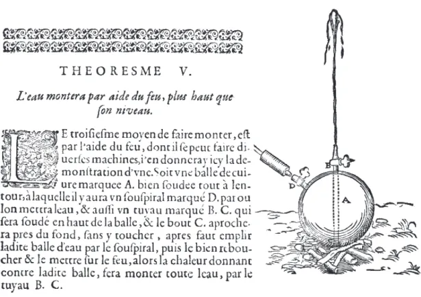 Figure 9 : Eolipile de Salomon de Caus, tirée des Raisons des forces mouvantes, 1615 