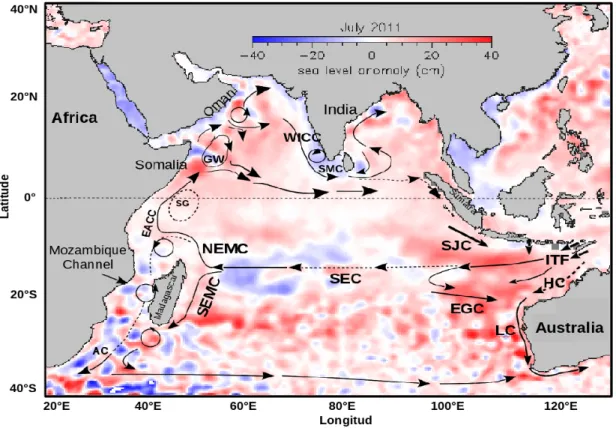 Figure   2.3:  Indian   Ocean   study   area.   SLA  fields   during   the   South   western   monsoon   season