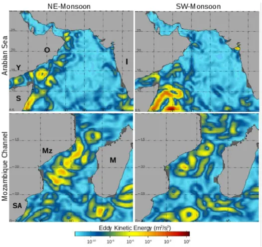 Figure 2.15:  Eddy Kinetic Energy (EKE) in the Indian Ocean during the south-west monsoon