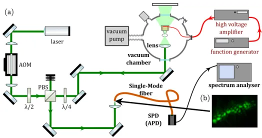 Figure 2.11: a) Trap set-up with detection of the angular position. PBS: Polarisation Beam Splitter, SPD: Single Photon Detector, APD: Avalanche Photo-Diode