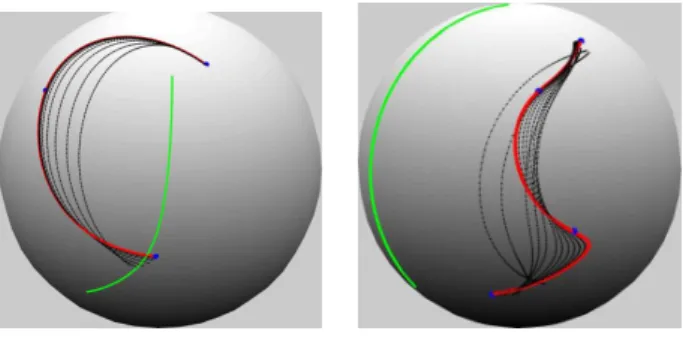 Figure 8: Evolutions of γ under the gradient of E 2 . The green curves are the initial conditions and the red curves are the final states.