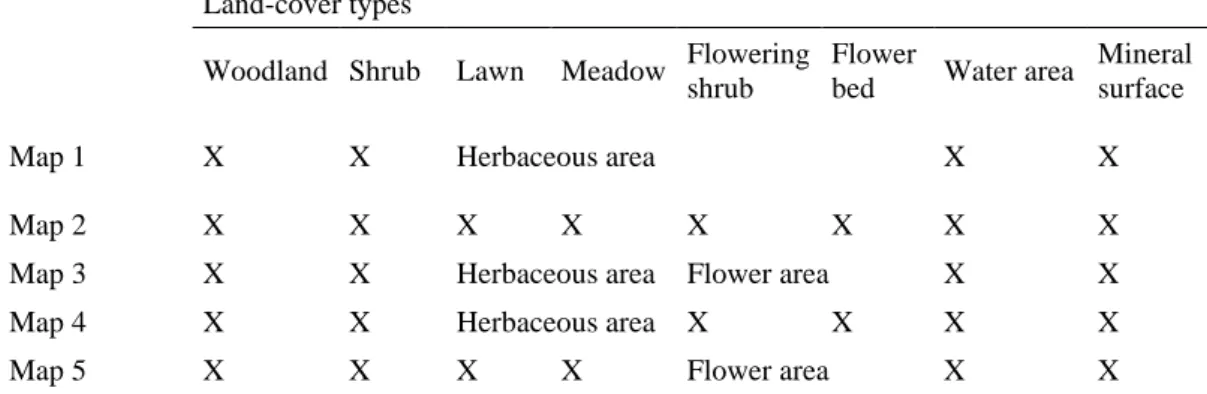 Table 1. Description of the land-cover types composing the five maps created for this study