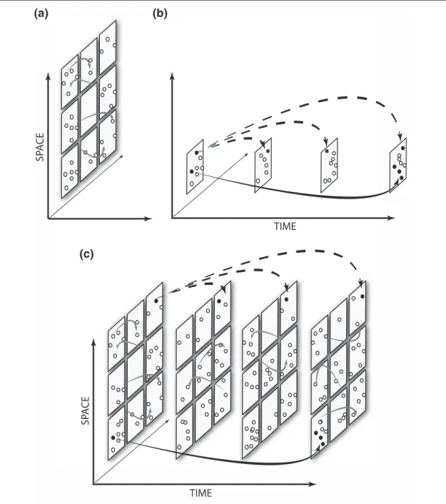 Figure 1.2 : Un schéma conceptuel pour comprendre la dispersion dans  l'espace ( space ) et/ou le temps ( time )