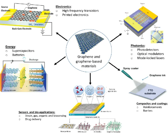 Figure 1. 5 Applications of graphene and graphene-based materials in various industrial sectors