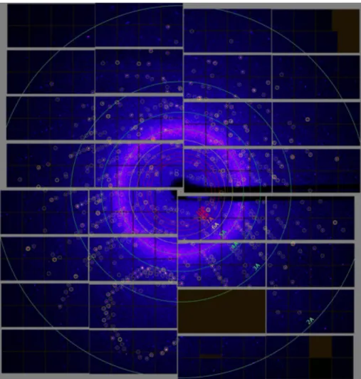Figure 1.8: A scattering image produced by a PSI Jungfrau 16M detector featuring 32 modules, each of 1024 x 512 pixels, 16 bit raw data, operating up to 2.2 kHz