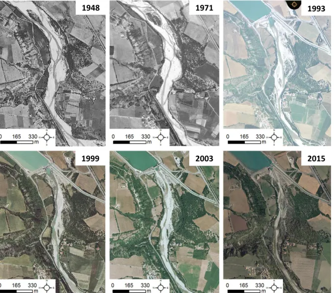 Figure 30 : Contraction de la bande active du Buëch en aval du barrage de Saint-Sauveur 