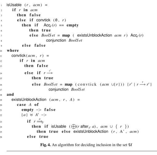 Fig. 4. An algorithm for deciding inclusion in the set U