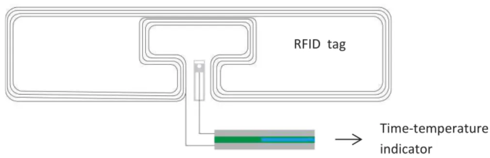 Fig. I-1. Scheme of time-temperature indicator coupled with RFID tag. 