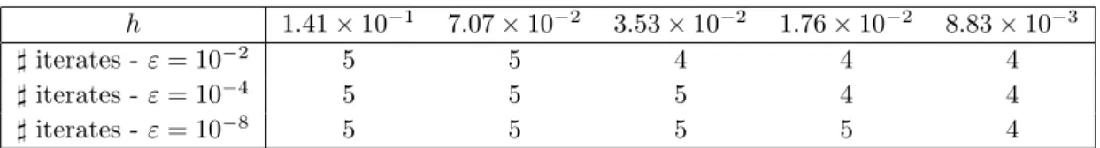 Table 11: Mixed formulation (16) - r = 10 2 - ω = (0.2, 0.5) ; Conjugate gradient algorithm.