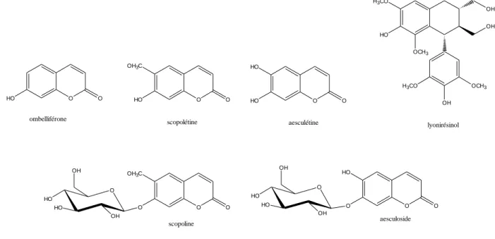 Figure 2. Exemples de coumarines et lignanes retrouvées dans le bois de chêne.