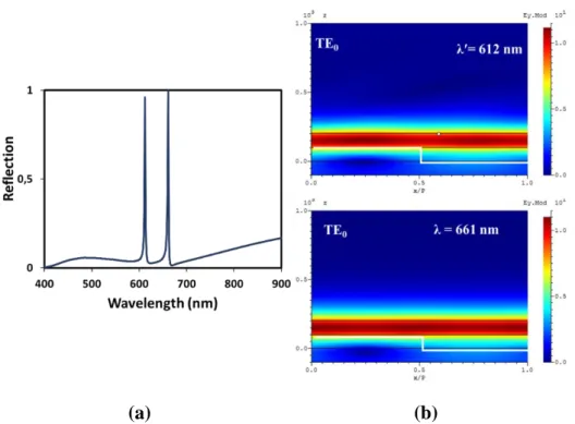 Figure 1.33: The 612 nm resonance peak excites the TE 0  mode (forward) and the 661 nm the TE 0