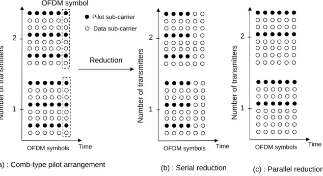 Figure 1.11: Pilot samples reduction scheme for comb-type and lattice-type pilot arrangements.