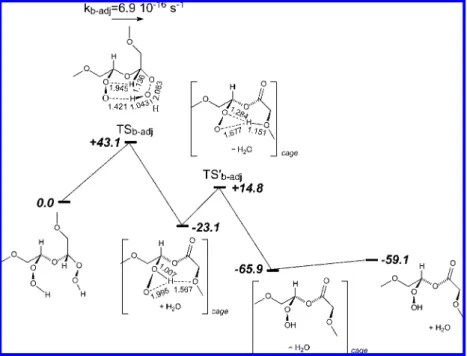 Figure 5 . Intramolecular dissociation of adjacent hydroperoxide groups. Calculations were performed at the UB3P86/6-31 ++ G(d,p) level