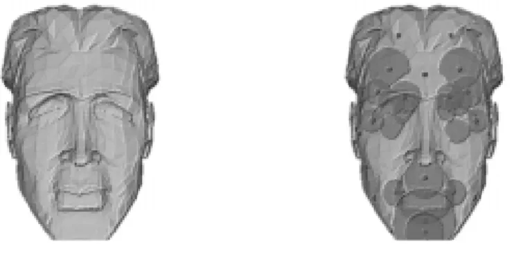 Fig. 3.8 { Quelques points de contr^ole et leurs zones d'inuence radiale [Sol98]