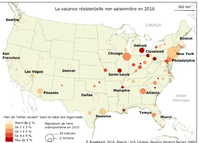 Figure 7 - Taux de vacance résidentielle non saisonnière ( other vacant ) en 2016 pour les 75 premières  aires métropolitaines des États-Unis 