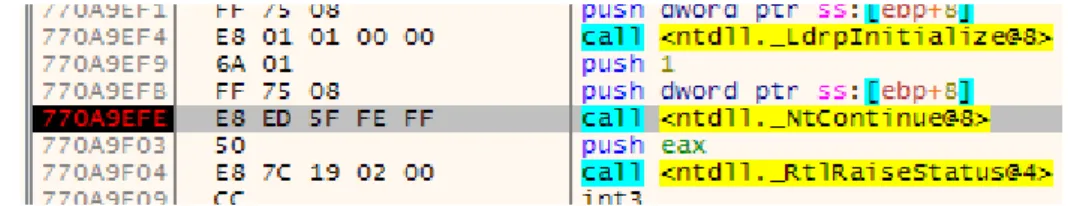 Figure 4.1: Control flow diversion using NtContinue